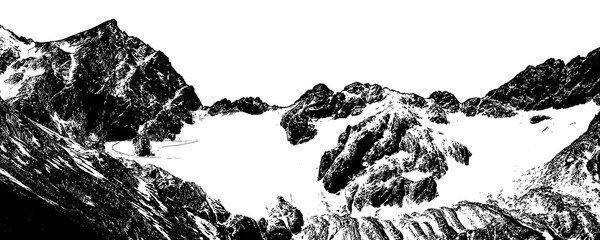 Panoramic glacier landscape black and white graphic