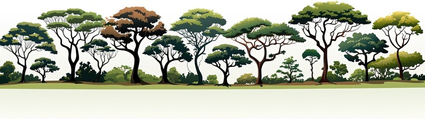 Serene Forest Scene with Diverse Trees in Cartoon Style