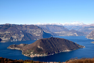 Spectacular view of Monte Isola and Lake Iseo with in the background the Orobiche Alps - Brescia - Italy  02 - 682940512