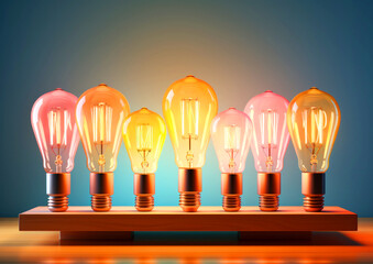 Abstract background with retro light bulbs on blue background