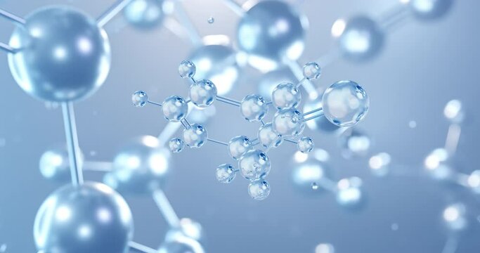 Phenylthiocarbamide, rotating 3D model of organosulfur thiourea, seamless looped video, molecular structure with selective focus