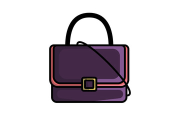 Purple Luxury Women Handbag or Purse Clutch Bag vector illustration. Beauty fashion objects icon concept. Elegant ladies bright leather bag vector design.