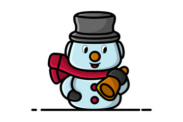 Snowman with hat and scarf cartoon character vector icon illustration. Winter holiday design concept. Snowman Celebrating Christmas holidays.