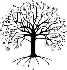 Deep Learning Neural Network AI Tree Icon in Hand-drawn Style