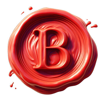Red wax seal of alphabet B isolated on transparent background.