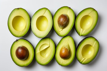 Top view of isolated halves of avocadoes. Generative AI