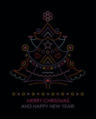 Neon colors isolated on a black background Christmas Tree vector design.