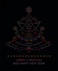 Poster Neon colors isolated on a black background Christmas Tree vector design. ©  danjazzia