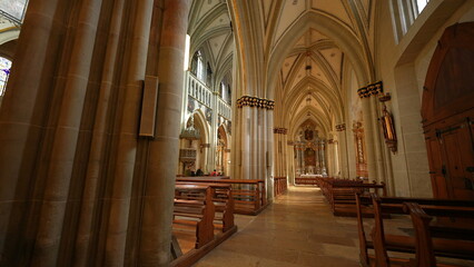 Fribourg, Switzerland Circa March 2022 - Echoes of Faith - Interior Glimpse of Saint Nicholas...