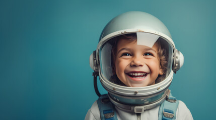 Boy wearing space helmet portarite generativ ai - Powered by Adobe