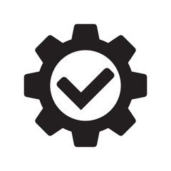 Check mark with gear icon, cog with check icon.