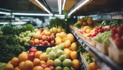 Foto auf Leinwand Fruits and vegetables in the refrigerated shelf of a supermarket © Adi