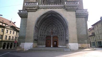 Obraz premium Fribourg, Switzerland Circa March 2022 - Exterior of Saint Nicolas Cathedral Fribourg