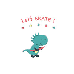 Dino skate, great design for any purposes. Dino and skateboard continuous one line art.	