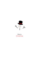 Fondo vertical color blanco con un muñeco de nieve con sombrero ideal para diciembre y la frase feliz navidad en ingles
