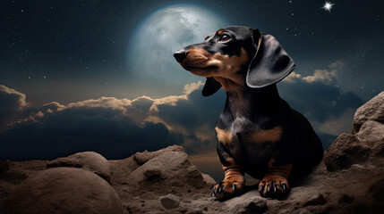 Dachshund dog on the moon 