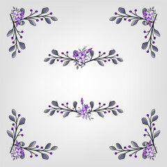 Set Botanic Blossom Floral Elements. Bloom Foliage