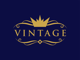 Obraz premium Vintage Elegant Royal Logo. Boutique Brand Logo, Vintage Crest Logo Monogram. Elegant Vector Logo. Calligraphic design element. Vector illustration, Crown Logo