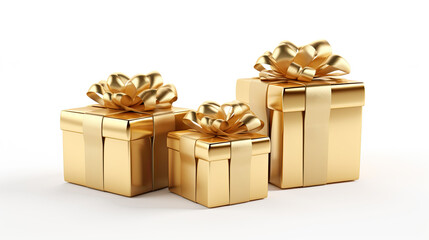 Gold gifts with gold ribbon on a white background 