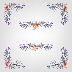 Set Botanic Blossom Floral Elements. Bloom Foliage