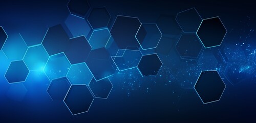 Obraz na płótnie Canvas Hexagonal geometric pattern in brilliant dark blue background. Background in medical technology and healthcare. Science-related graphic concept design.