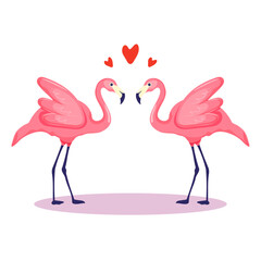 Valentines day card. Pink flamingo vector illustration