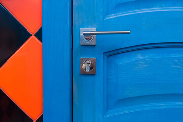 Blue Wooden Door With Metal Handle Element Design Interior Detail
