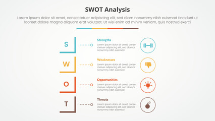 Fototapeta na wymiar swot business framework strategic template infographic concept for slide presentation with modified square shape vertical stack with 4 point list with flat style