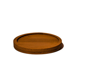 Round wooden coasters isolated white background.