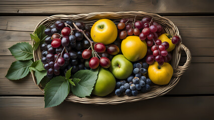 Still life, composition of autumn fruit in a basket