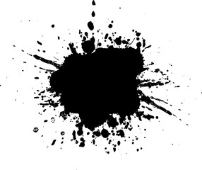black ink dropped splash splatter grunge graphic element style on white background