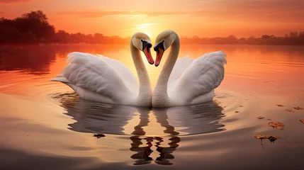  two swans in love at the sunset, Valentine's Day  © reddish