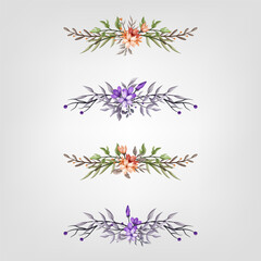 Set Botanic Blossom Floral Elements. Bloom Foliage