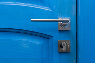 Blue Wooden Door Metal Handle Element Design Interior Detail Close-Up