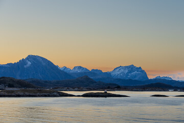 November light over the mountains in Helgeland, Norway