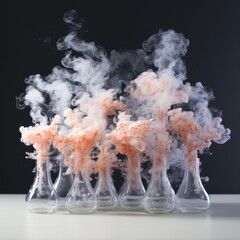 Test tubes in the lab emit colorful smoke with a plain background concept, good for use in education, culture, backgrounds, pharmaceuticals, banners, advertisements, etc. Generative Ai Image