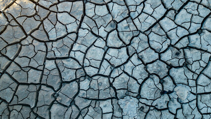 Obvious signs of dehydration in the soil, cracks and patterns