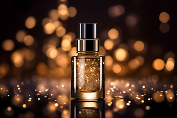serum cosmetic luxury bottle on black mirror background