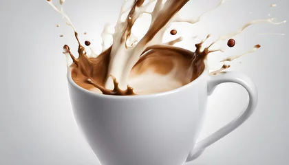 Foto op Plexiglas Splash of coffee and milk in white cup © Mr Ali