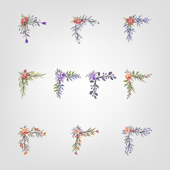 Set Botanic Blossom Floral Elements. Bloom Foliage