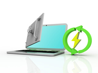 3d rendering Laptop with locker near renewable energy sign
    
  