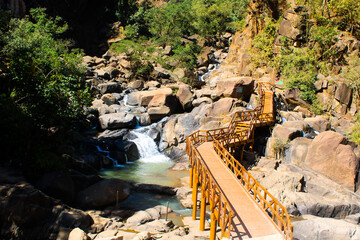 wooden path on river,india 2023 november 07