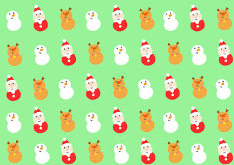 サンタクロースとトナカイの雪だるま壁紙イラスト