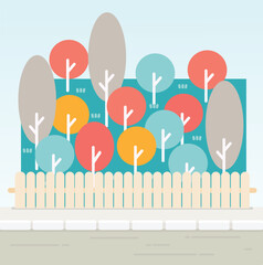 Vector garden on urban street, illustration, flat design 