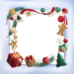 Christmas card with ornaments and copy space