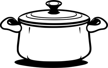 Kitchen Cooking Utensils Stew Pot Sketch Vintage Outline Icon in Hand-drawn Style