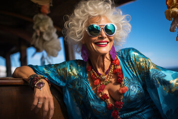 Fröhliche Seniorin genießt ihr Leben 