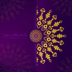 Golden mandala design decorated blue color, wedding invitation template.. Creative Mandala Design Template 