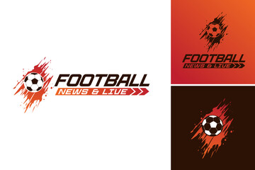 Football news and live logo is a dynamic and vibrant design perfect for sports news websites, live streaming platforms, or football-related brands looking for a modern and energetic logo. - obrazy, fototapety, plakaty