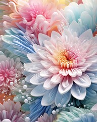 Seamless pattern of 3d flower illustrations. Generated by AI